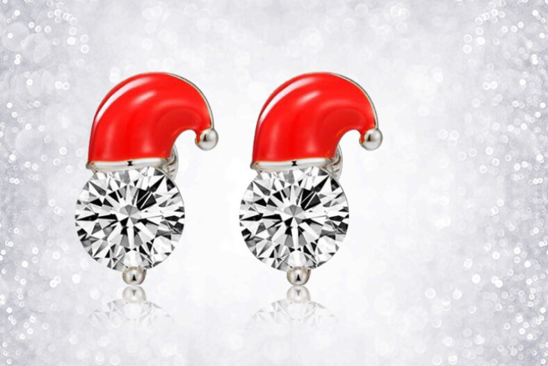 £3.99 for a pair of crystal Santa hat Christmas earrings from Styled By – save 78%