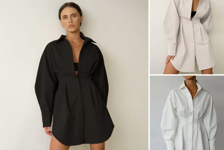 Women’s Shirt Dress – White, Black, Or Khaki! £13.99 instead of £49.99