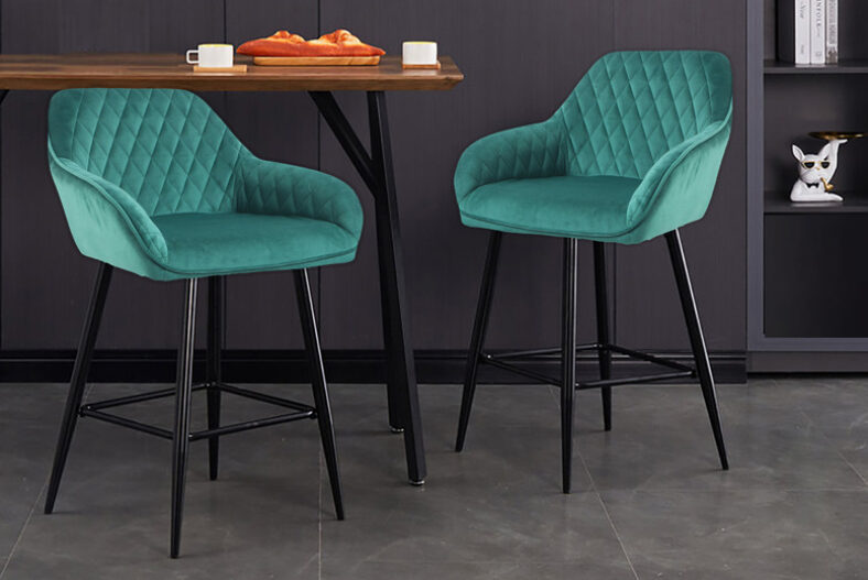£99 instead of £199.99 for a Set of Two Cadiz Crushed Velvet Bar Stools – 5 Colours from Neo Direct – save 50%