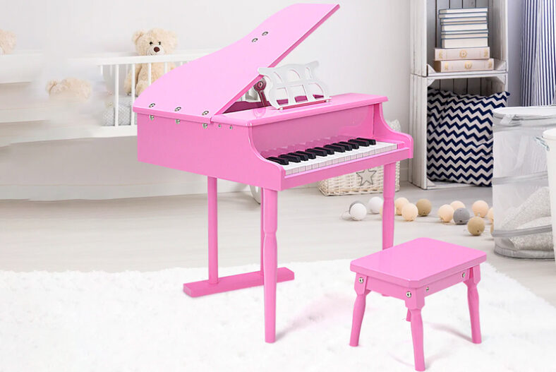 Kid’s Wooden Mini Grand Piano with Stool Toy – Gorgeous Pink Colour £99.00 instead of £229.99