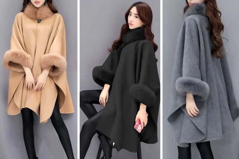 Women’s Winter Cape with Faux Fur Trim £17.99 instead of £69.99