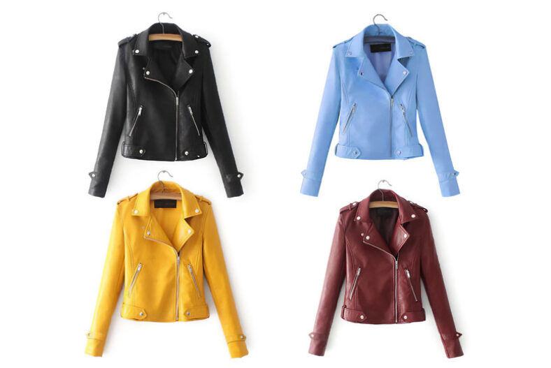 Women’s Faux Leather Jacket – 4 Colours & UK Sizes 8-16 £25.99 instead of £69.99
