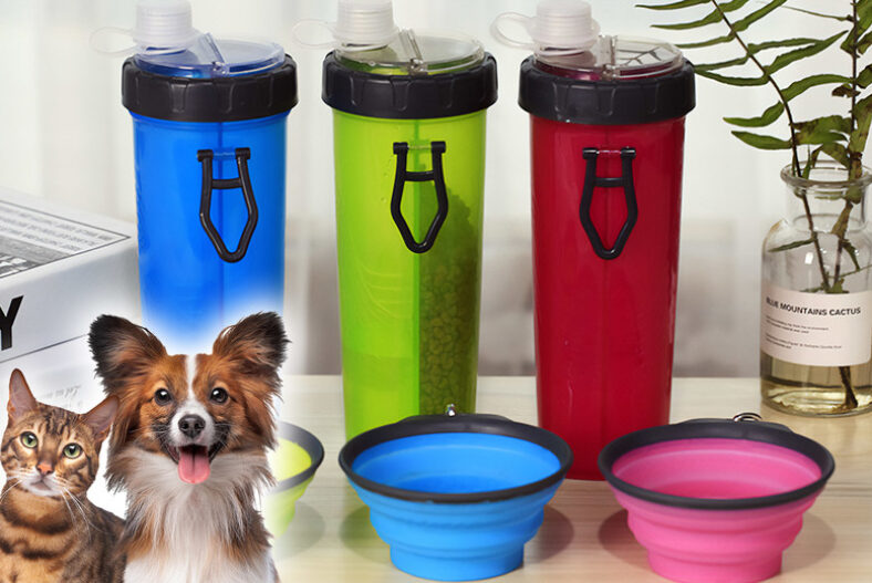 Portable 2-in-1 Dog Food & Water Bottle – 3 Colour Options £6.49 instead of £14.99