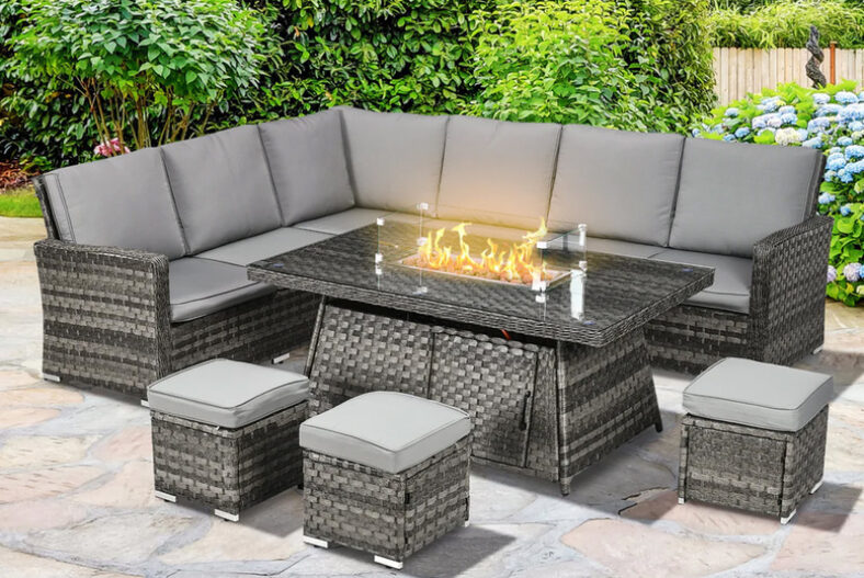 9 Seater Rattan Garden Furniture Set W/ Fire Pit Table £949.00 instead of £1649.99
