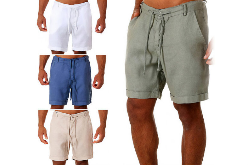Men’s Casual Linen Shorts with Pockets – 4 Colour & 6 Size Options £9.99 instead of £39.99