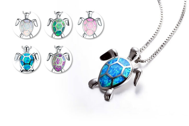 Ocean Theme Opal Turtle Pendant Necklace – 5 Colours! £4.99 instead of £9.99