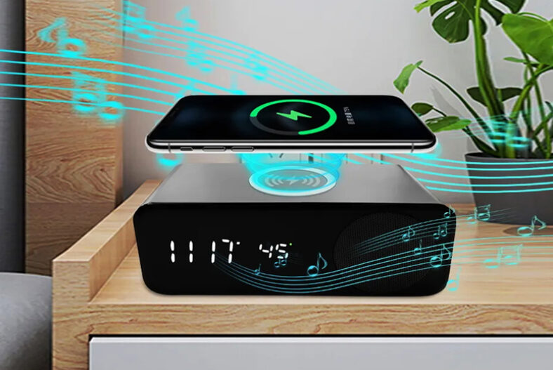 Bluetooth 5-in-1 Wireless Charger Clock – 2 Colours! £22.99 instead of £69.99
