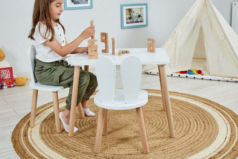 Kids’ 3-Piece Wooden Table & Bunny Ears Chairs Set £99.99 instead of £114.99