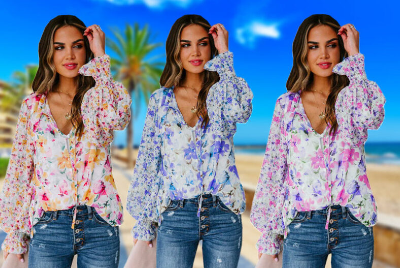 Women’s Floral Long-Sleeve Blouse – Pink, Red, Blue £9.99 instead of £19.99