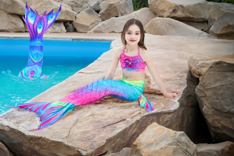 3-Piece Kids’ Mermaid Tail Swimsuit – 5 Sizes & 2 Colours! £18.99 instead of £29.99
