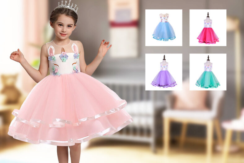 Kids Unicorn Dress – 6 Sizes & 5 Colours! £11.99 instead of £39.99