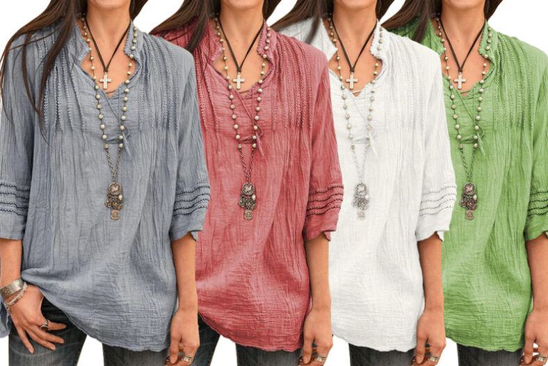 Women’s V-Neck Tunic Top – White, Red, Green or Grey! £8.98 instead of £29.99