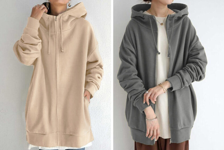 Women’s Oversized Long Sleeve Zip Up Hooded Jacket £14.99 instead of £37.99
