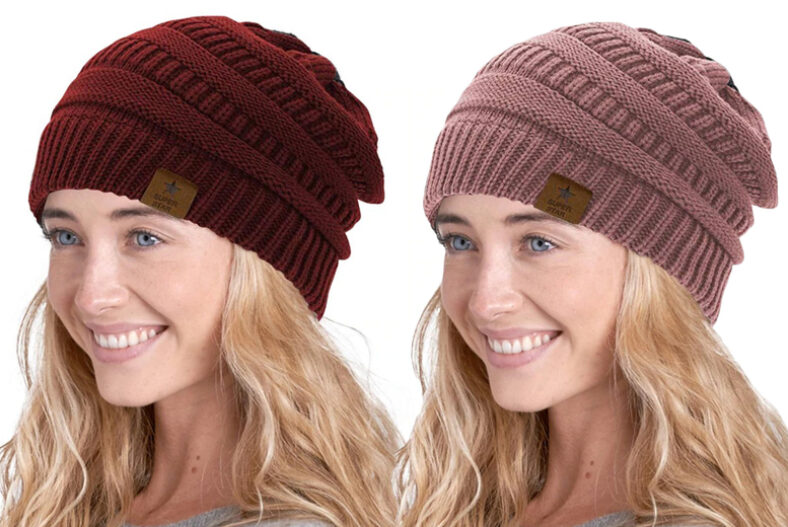 Unisex Fleece Lined Knit Beanie Hat – 5 Colours £5.99 instead of £19.99