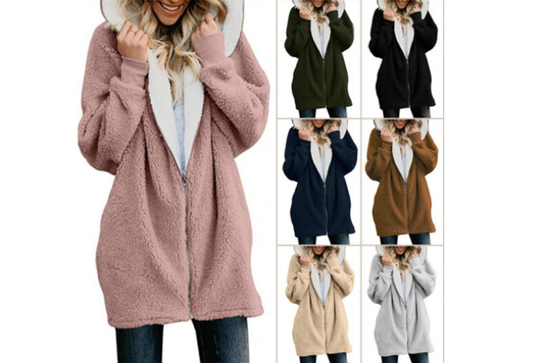 Women’s Plush Zip Up Coat – 6 Sizes & 7 Colours! £18.99 instead of £49.99