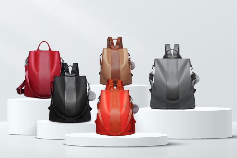 2-in-1 Backpack Shoulder Bag w/ Pom Pom – 5 Colours! £12.99 instead of £18.40