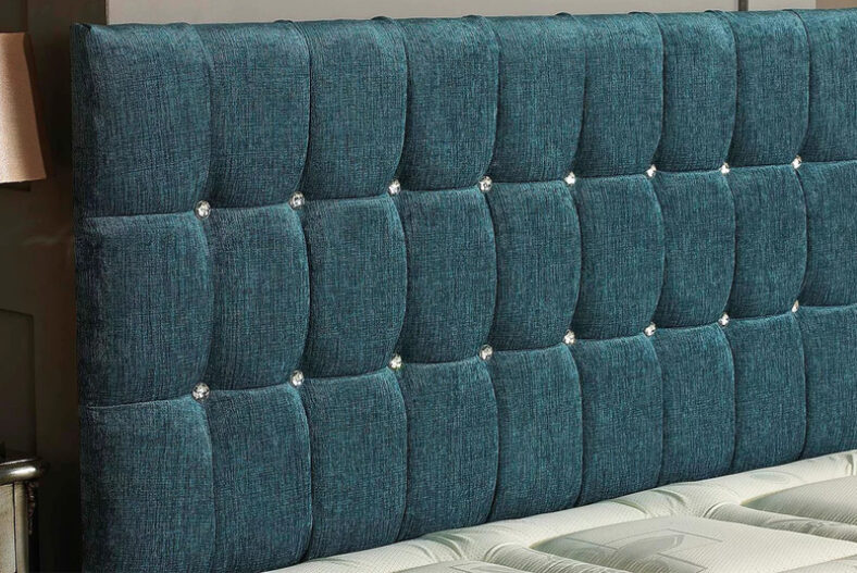 From £15 instead of £170 for an Omega chenille headboard with diamante buttons in your choice of 10 colours in small single to king size from The Home Deco Centre – save up to 91%