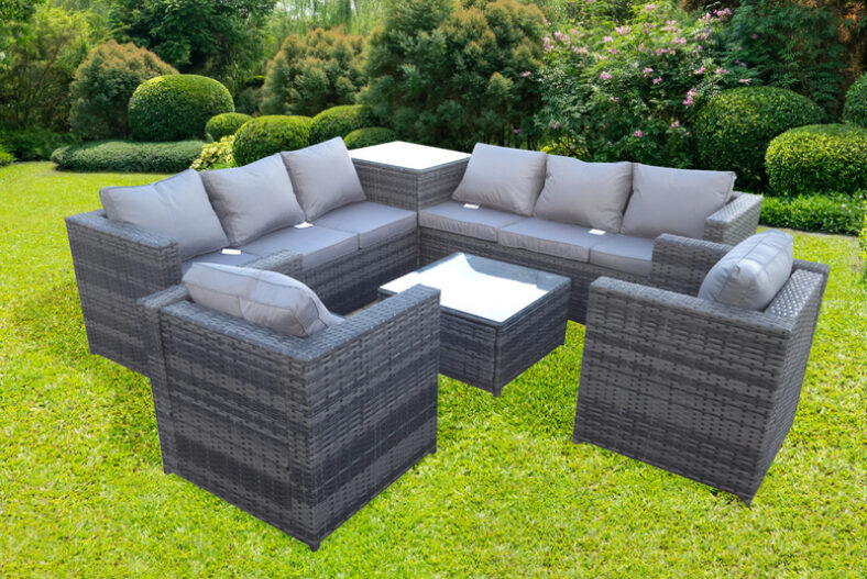 8-Seater Rattan Garden Furniture Set with 2 Tables – Grey £849.00 instead of £1599.00