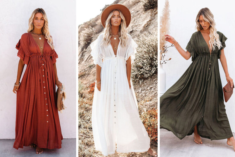 Women’s Boho Maxi Dress – 7 Colours £12.99 instead of £37.99