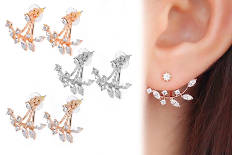 Summer Crystal Leaf Double Drop Earrings – Silver, Rose Gold or Gold £4.99 instead of £15.00