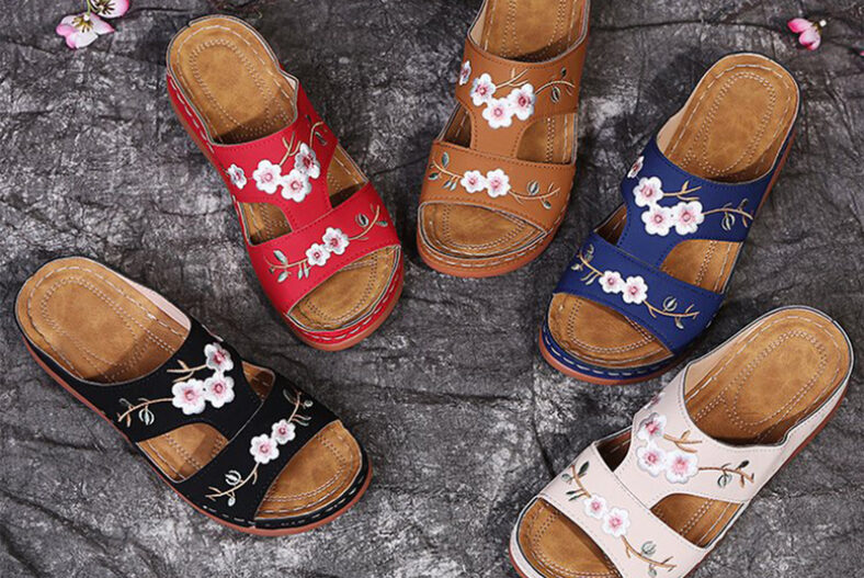 Embroidered Flower Sandals – 5 Sizes & 6 Colours! £12.99 instead of £32.99