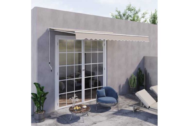 Outsunny Retractable Awning-Cream White/White