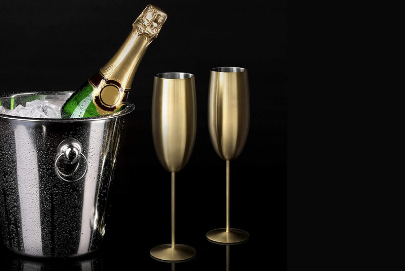 £10.99 instead of £39.99 for a stainless steel champagne glass flute in gold, silver or rose gold, or £14.99 for two flutes from Supertrendinuk – save up to 73%