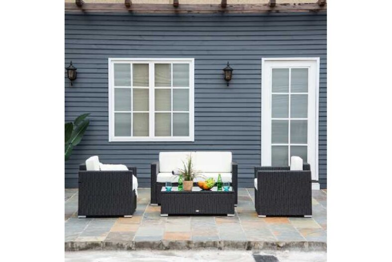 Outsunny 4 Pieces Rattan Sofa Set-Black £365.30 instead of £655.99