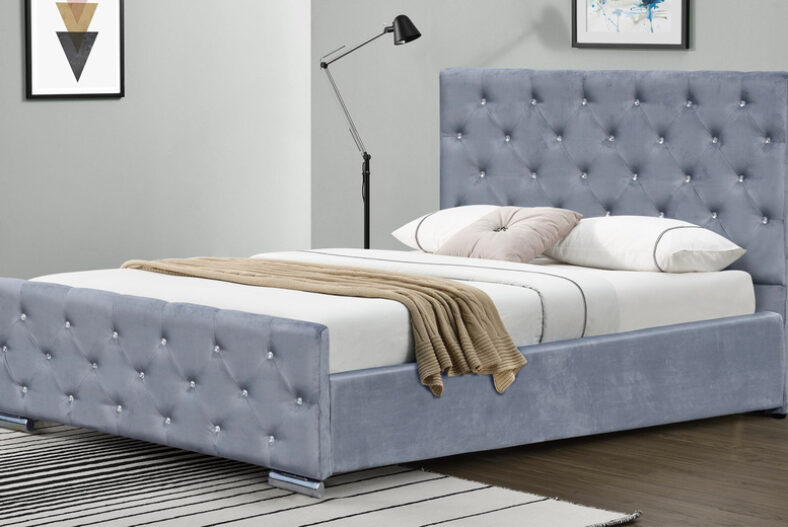 Crushed Velvet Diamante Bed – Silver or Grey £199.00 instead of £399.99