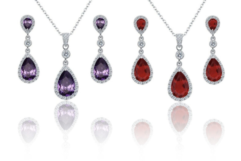 Diamond Pear Cut Necklace And Earrings Set – 2 Designs £89.99 instead of £299.99