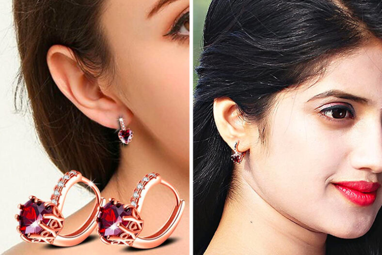 Love Heart Created Diamond Earrings – Red Ruby or Blue Sapphire! £39.99 instead of £129.99