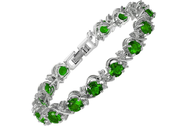 Signature-Blossom Tennis Bracelet With Green Round Cut Gemstones £49.99 instead of £159.99