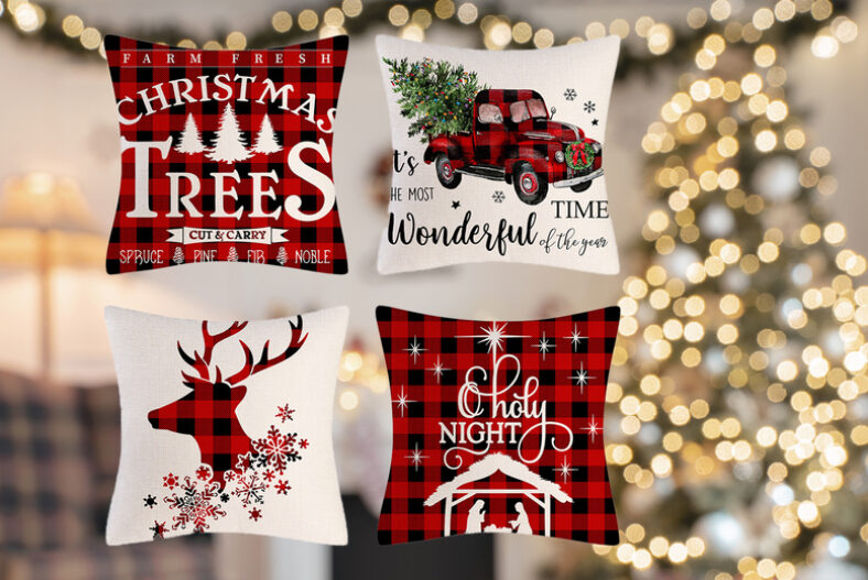 Set of Four Christmas Pillow Covers – Two Colours! £10.99 instead of £29.99