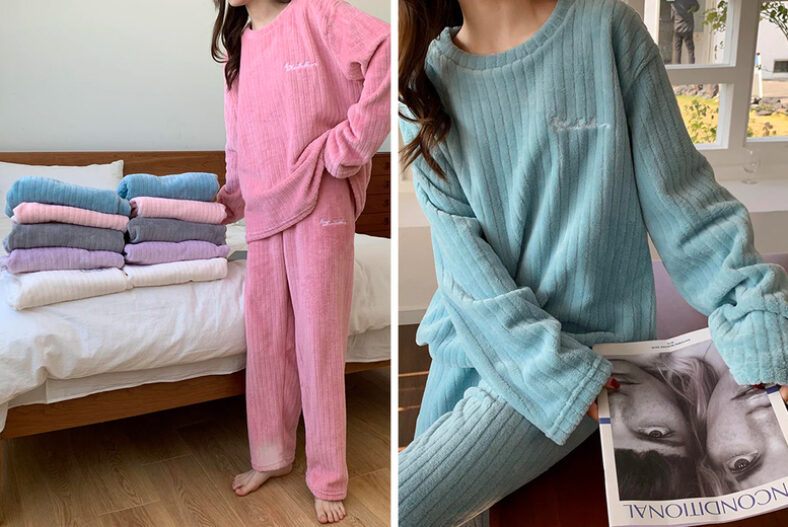 Women’s Fluffy Pyjamas – 6 Colours £10.99 instead of £39.99