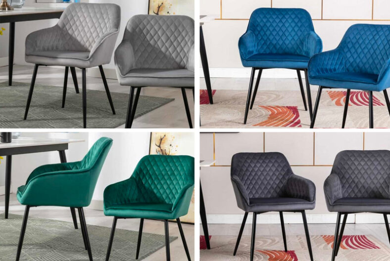 £134.99 instead of £239.99 for a set of 2 velvet dining chairs – grey, green & more! from Tudor Furniture – save 44mms%