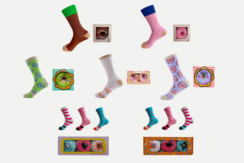 Funny Donut Print Socks – 6 Options Available £8.99 instead of £29.99