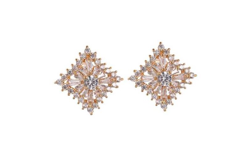 Square Clear Crystal Gold Stud Earrings £10.00 instead of £29.99