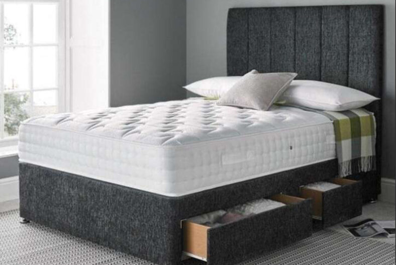 Charcoal Chenille Divan Bed, Headboard & Mattress – 6 Sizes! £170.00 instead of £454.00