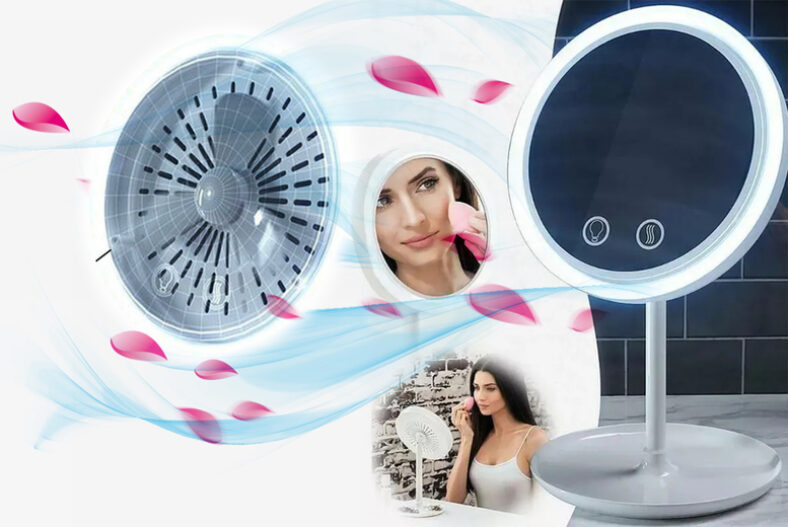 £12.99 instead of £39.99 for a 3 in 1 LED make up mirror with fan deal from Queen Deals – save 68%