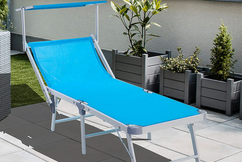 Reclining Outdoor Sun Lounger with Canopy – 3 Colours £32.99 instead of £76.99