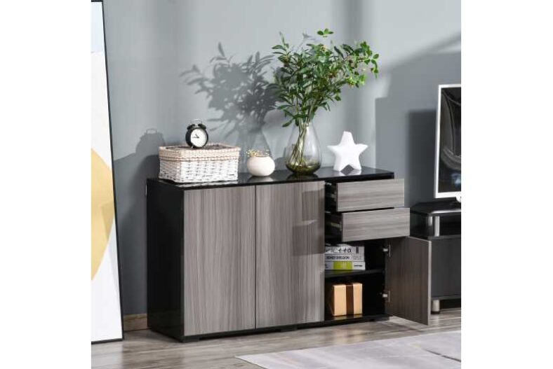 £82.99 instead of £121.99 for a HOMCOM High Gloss Grey/Black Sideboard – save up to 32%