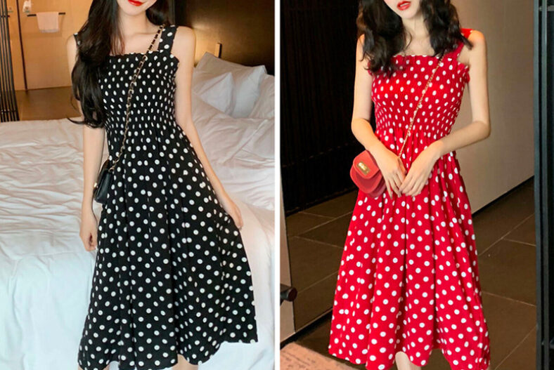 Women’s Strap Polka Dot Dress – 2 Colour Options £7.99 instead of £19.99