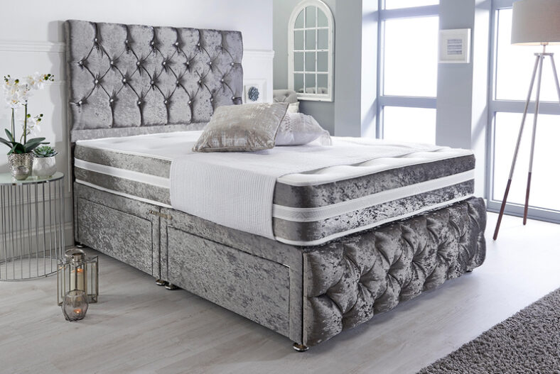 Crushed Velvet Divan w/ Optional Drawers – 5 Colours & 6 Sizes! £235.00 instead of £255.99