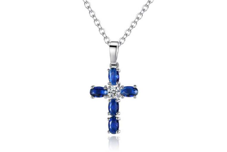 Blue Crystal Cross Silver Necklace £5.99 instead of £20.99
