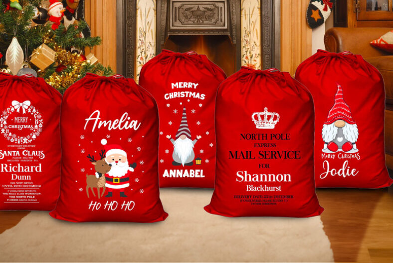 £7.99 instead of £24.99 for one large, personalised, Christmas gift sack or £14.99 for a two gift bags from Deco Matters – save up to 68%