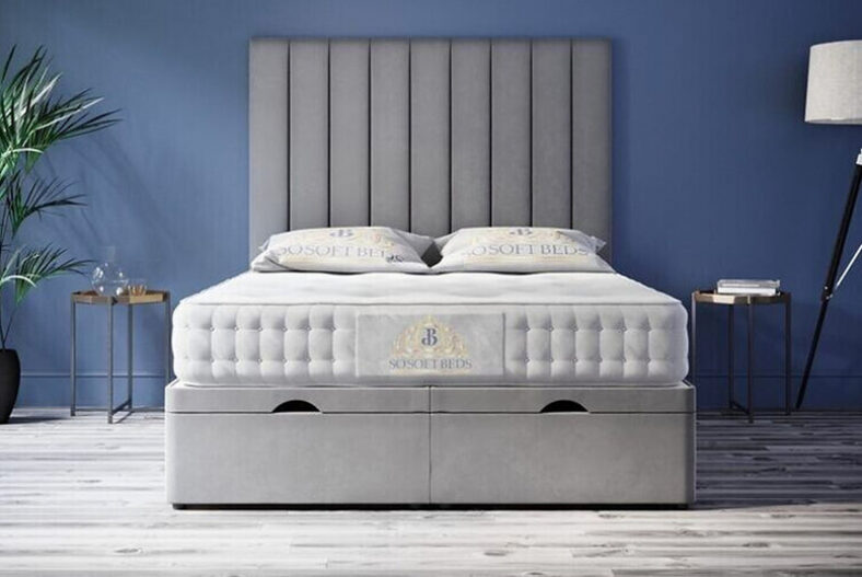 Ottoman Bed Frame with Floor Headboard and Storage in 8 Options £399.00 instead of £799.00