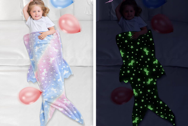 Kids Glow in the Dark Mermaid Tail Blanket in 2 Options £14.99 instead of £29.99