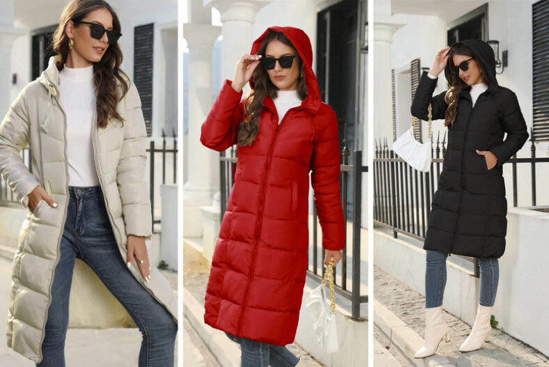 Long Zip Up Puffer Coat for Women in 5 Sizes and 3 Colours £17.99 instead of £59.99