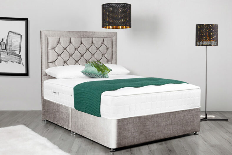 Silver Linen Divan Bed & Mattress – Storage Options! £89.00 instead of £199.00