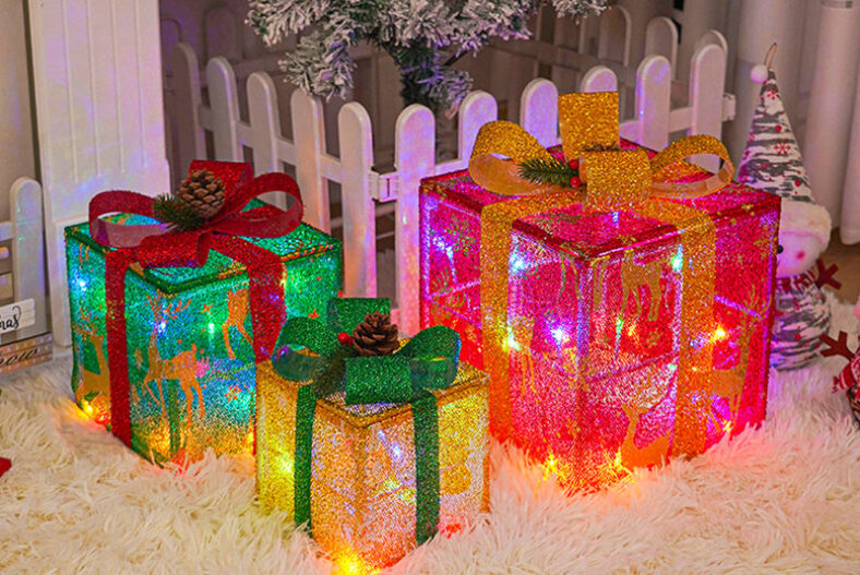 Set of 3 Christmas Box Shaped Light Decorations in 2 Options £19.99 instead of £39.99